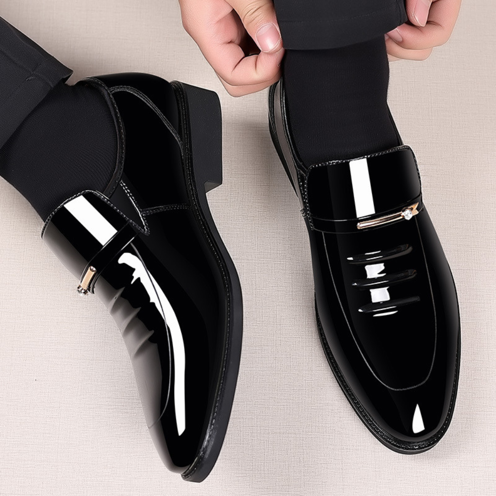 Men's Slip-On Loafers, Glossy Finish Lightweight Formal Smart Casual Dress Shoes 2