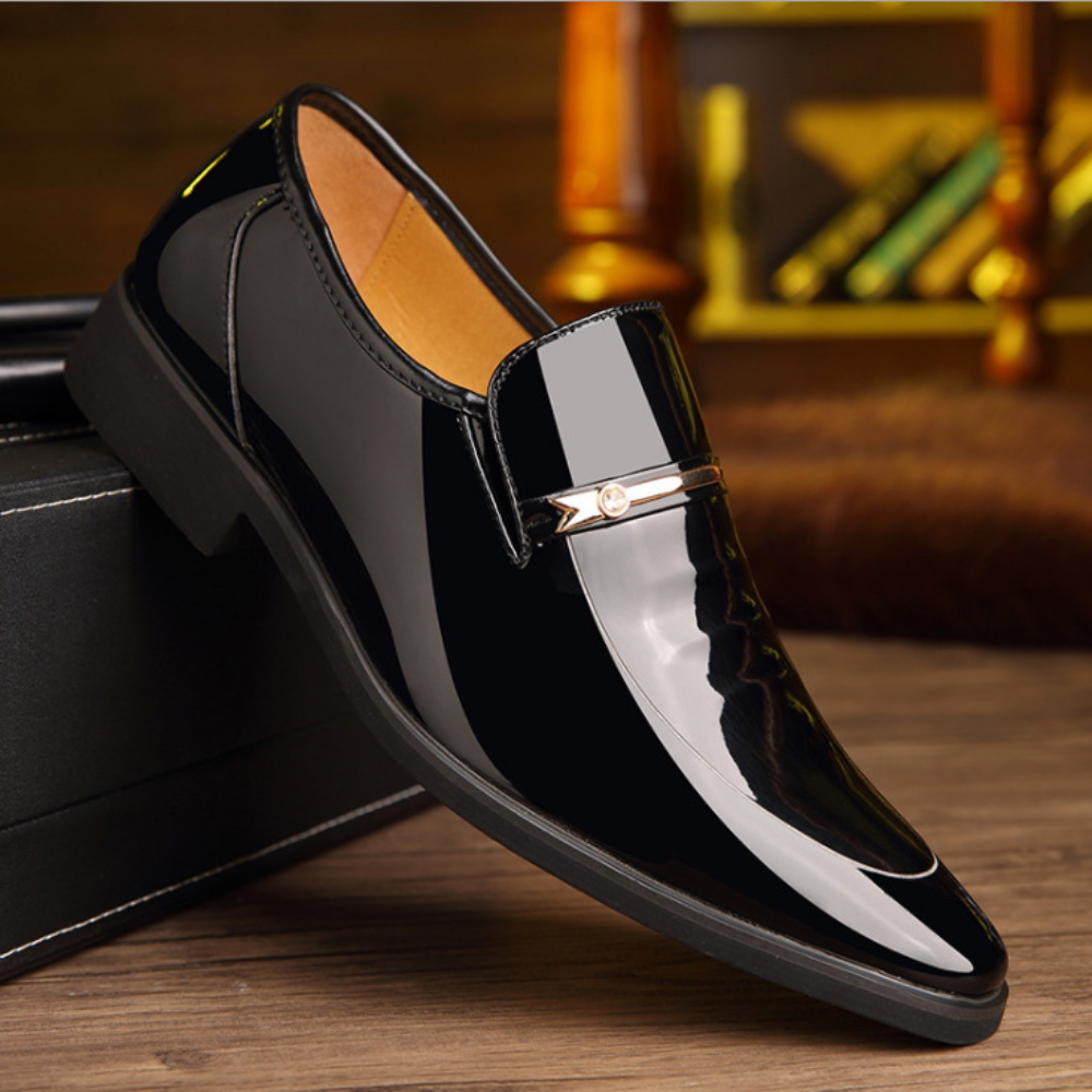 Men's Slip-On Loafers, Glossy Finish Lightweight Formal Smart Casual Dress Shoes 1