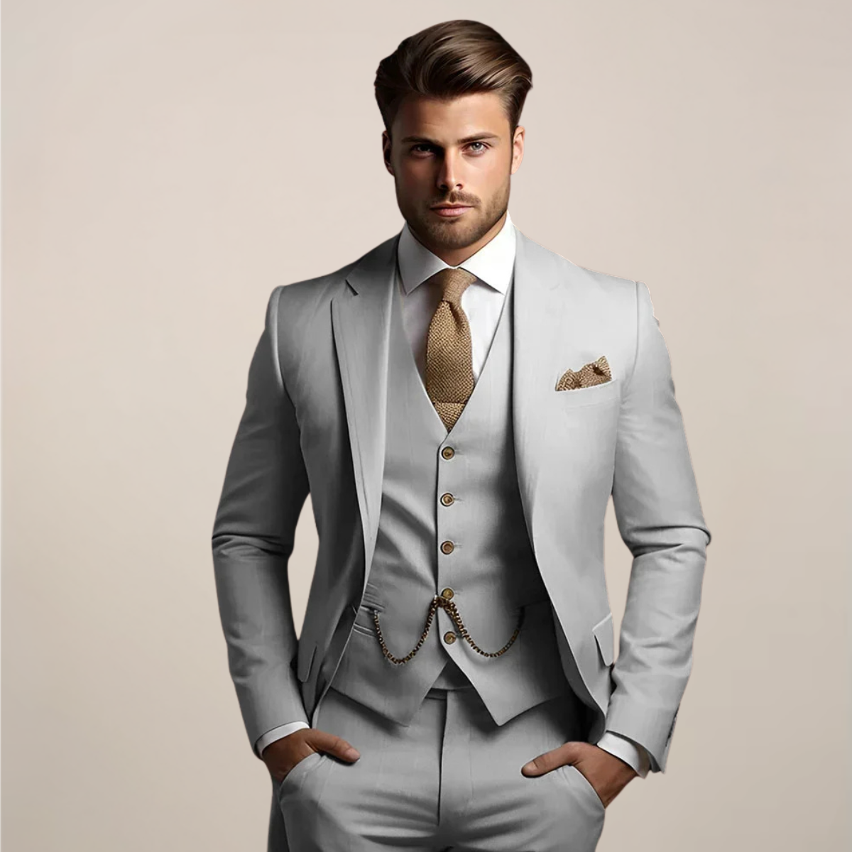 Men's 3 Piece Formal Suit, Slim Fit Tailored Blazer, Waistcoat & Trousers Set for Weddings 1