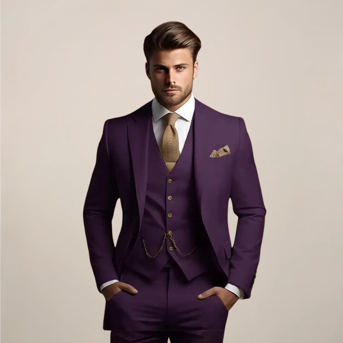 Men's 3 Piece Formal Suit, Slim Fit Tailored Blazer, Waistcoat & Trousers Set for Weddings 6