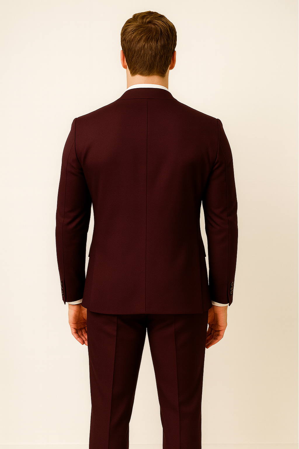 Men's 3 Piece Formal Suit, Slim Fit Tailored Blazer, Waistcoat & Trousers Set in Burgundy 3
