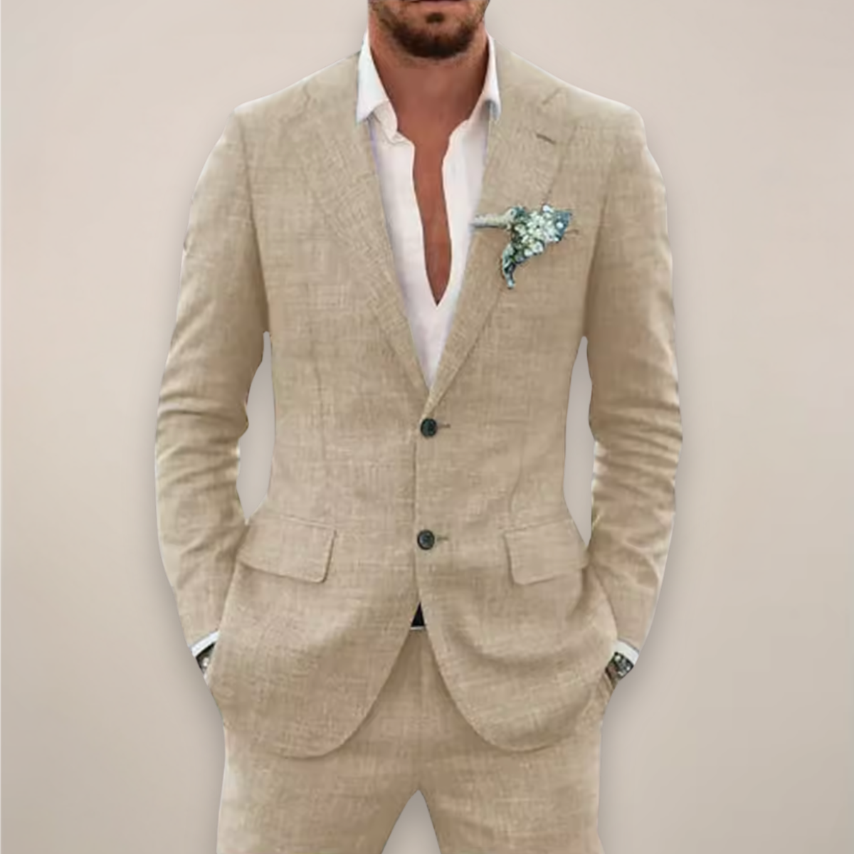 Men's 2 Piece Spring Suit Set, Slim Fit Notch Lapel Blazer & Trousers for Weddings & Events 4