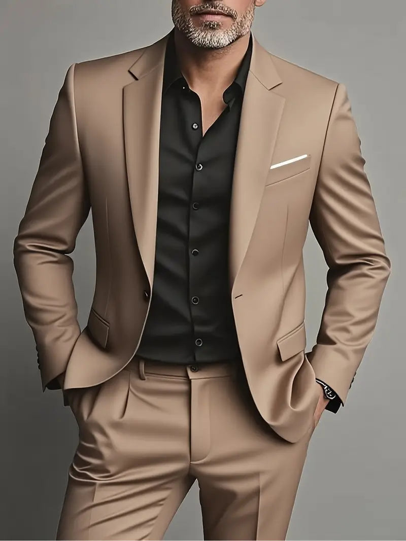 Men's Slim Fit Spring Suit, 2 Piece Tailored Blazer & Trousers Set for Weddings & Formal Events 3