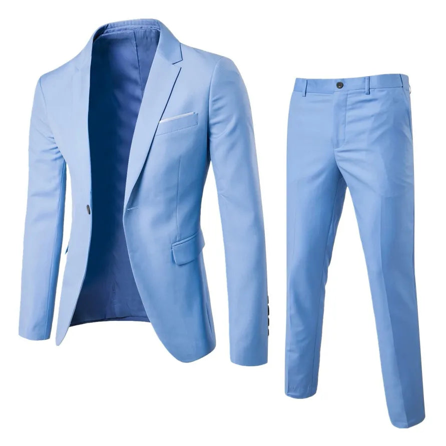 Men's 2 Piece Single-Breasted Suit, Straight Fit Tailored Blazer & Trousers Set for Events 1