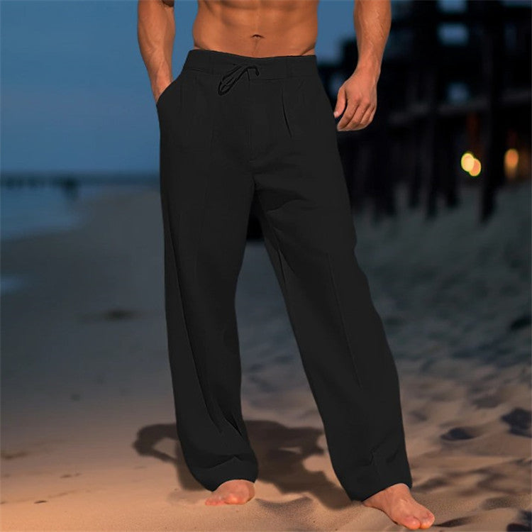 Men's Relaxed Fit Trousers, Lightweight Drawstring Casual Summer Beach Trousers with Pockets 3