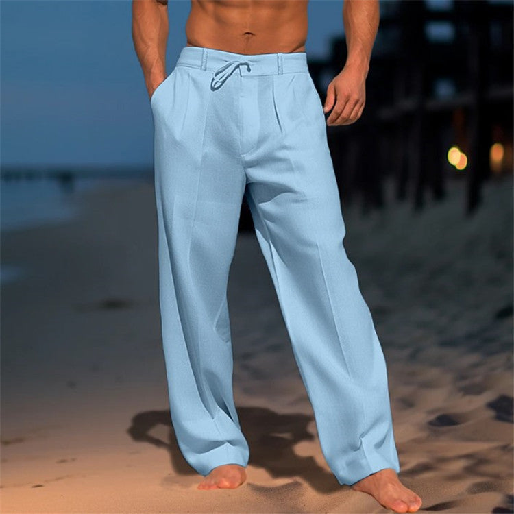 Men's Relaxed Fit Trousers, Lightweight Drawstring Casual Summer Beach Trousers with Pockets 5