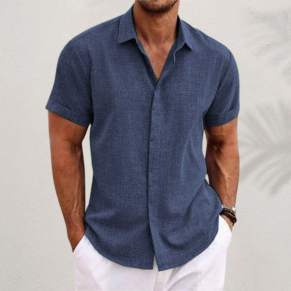 Men's Short Sleeve Cuban Collar Shirt, Open Collar Lightweight Casual Summer Holiday Shirt 3