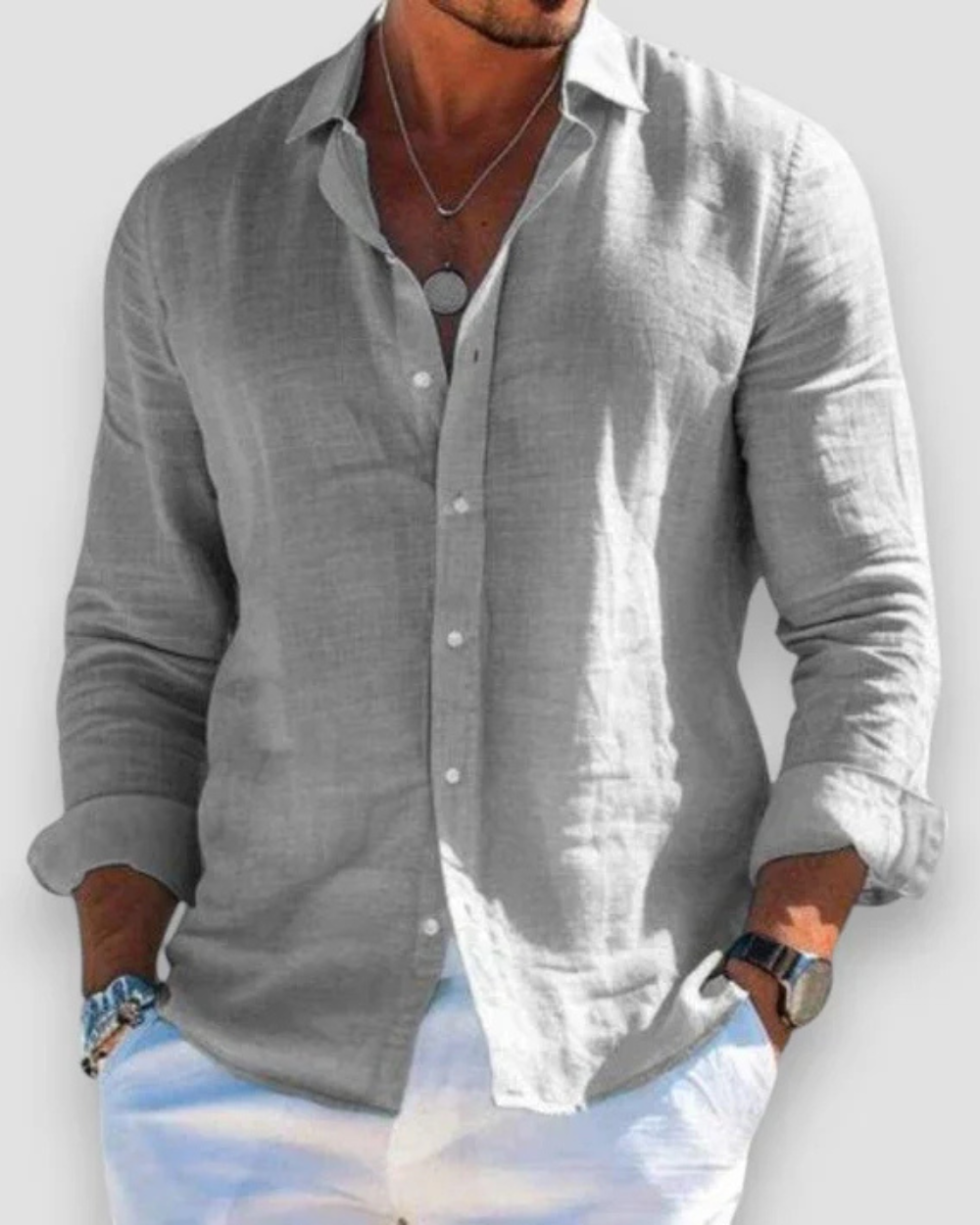 Men's Long Sleeve Button-Up Shirt, Classic Smart Casual Cotton Shirt with Buttons 2