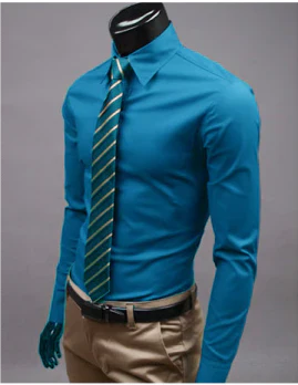 Men's Slim Fit Long Sleeve Dress Shirt, Formal Easy-Iron Button-Up Office Shirt 4
