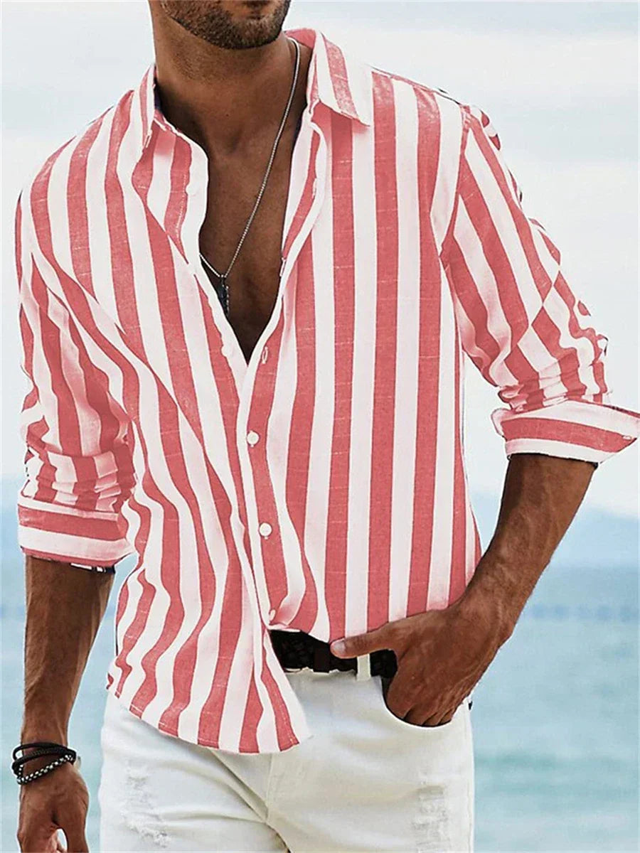 Men's Striped Long Sleeve Shirt, Slim Fit Button-Down Smart Casual Cotton Shirt 3