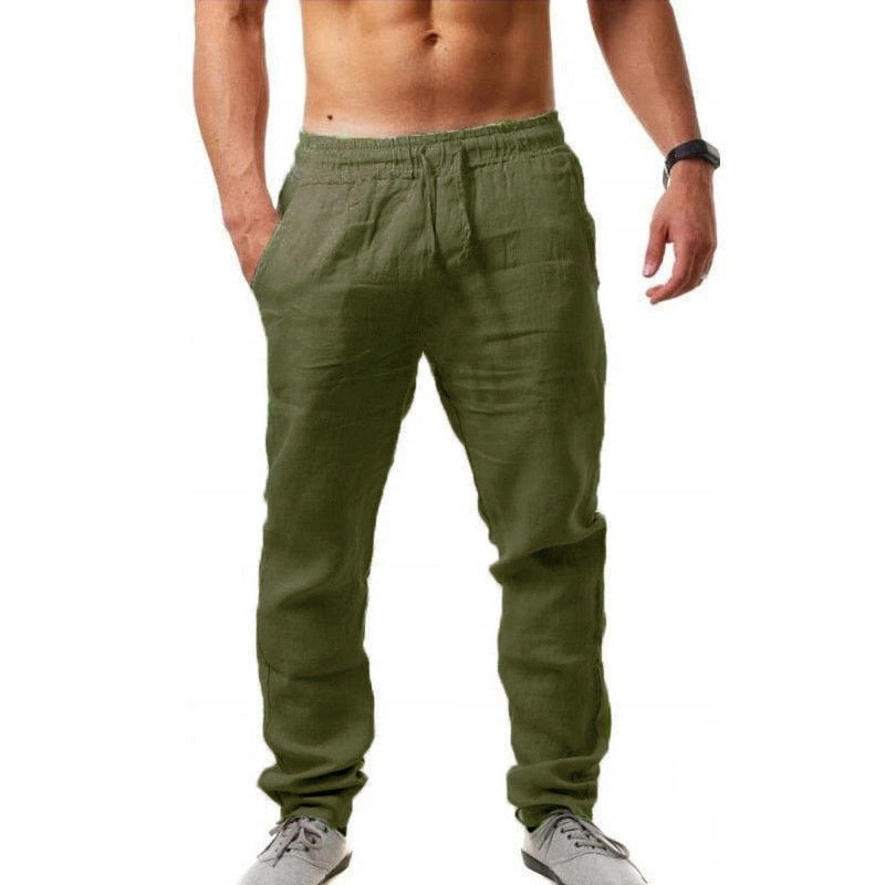 Men's Linen Trousers, Relaxed Fit Drawstring Lightweight Summer Beach Pants 6