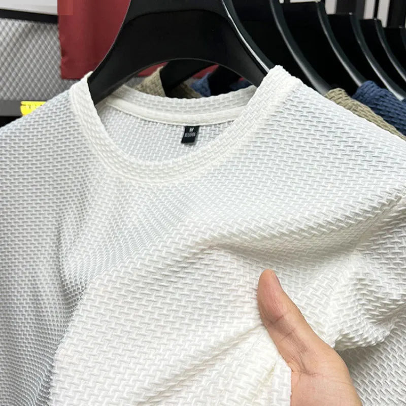 Men's Textured Crew Neck T-Shirt, Short Sleeve Slim Fit Casual Cotton Summer Top 3