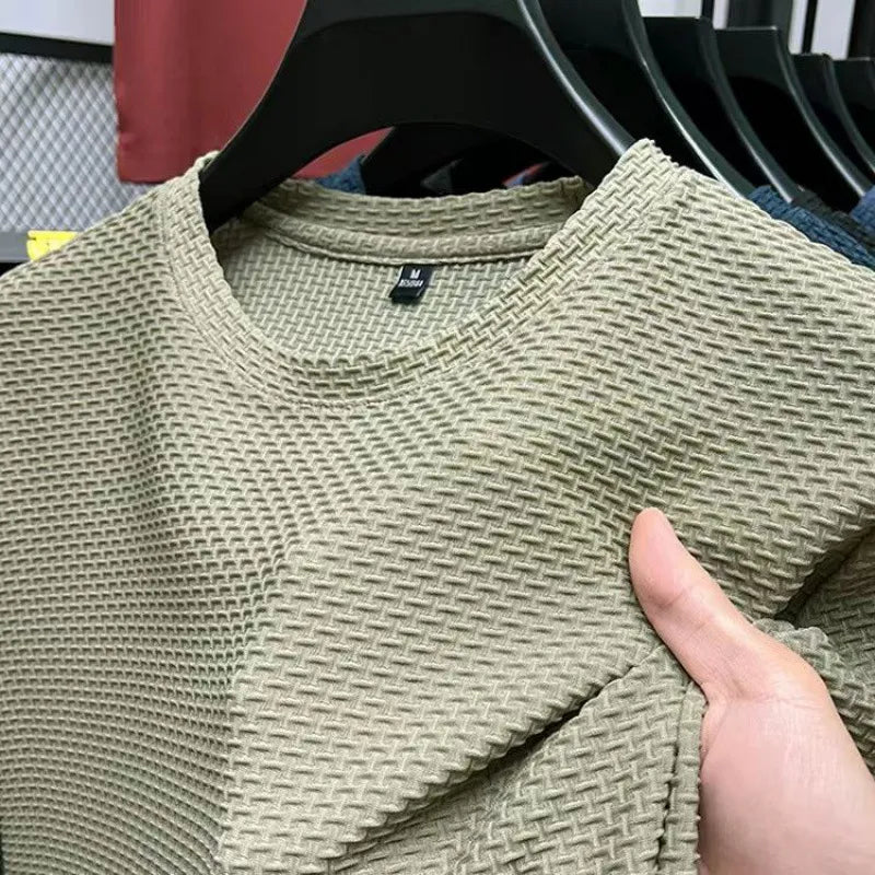 Men's Textured Crew Neck T-Shirt, Short Sleeve Slim Fit Casual Cotton Summer Top 6