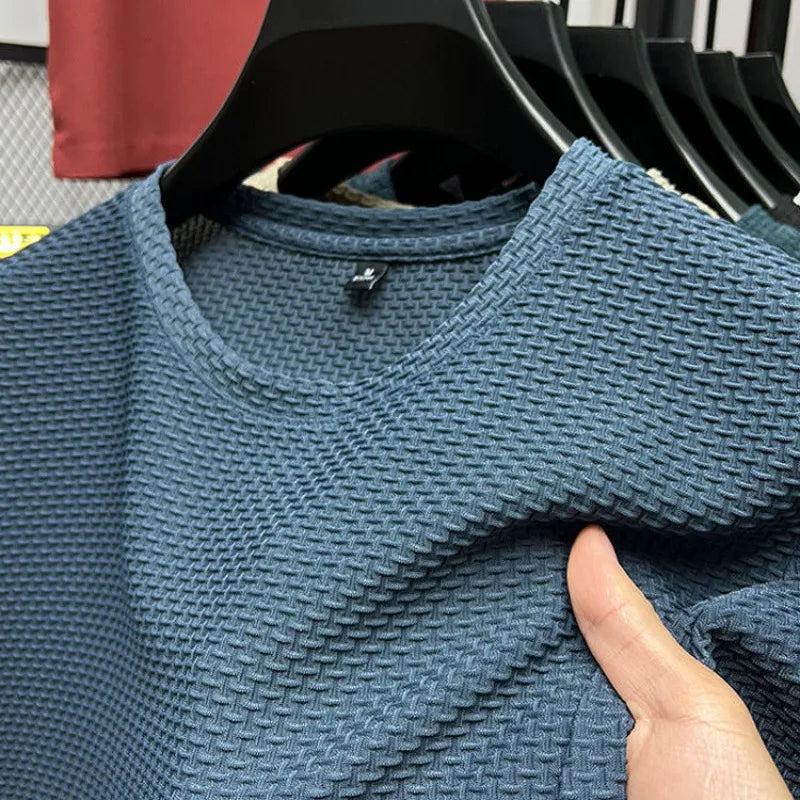 Men's Textured Crew Neck T-Shirt, Short Sleeve Slim Fit Casual Cotton Summer Top 4