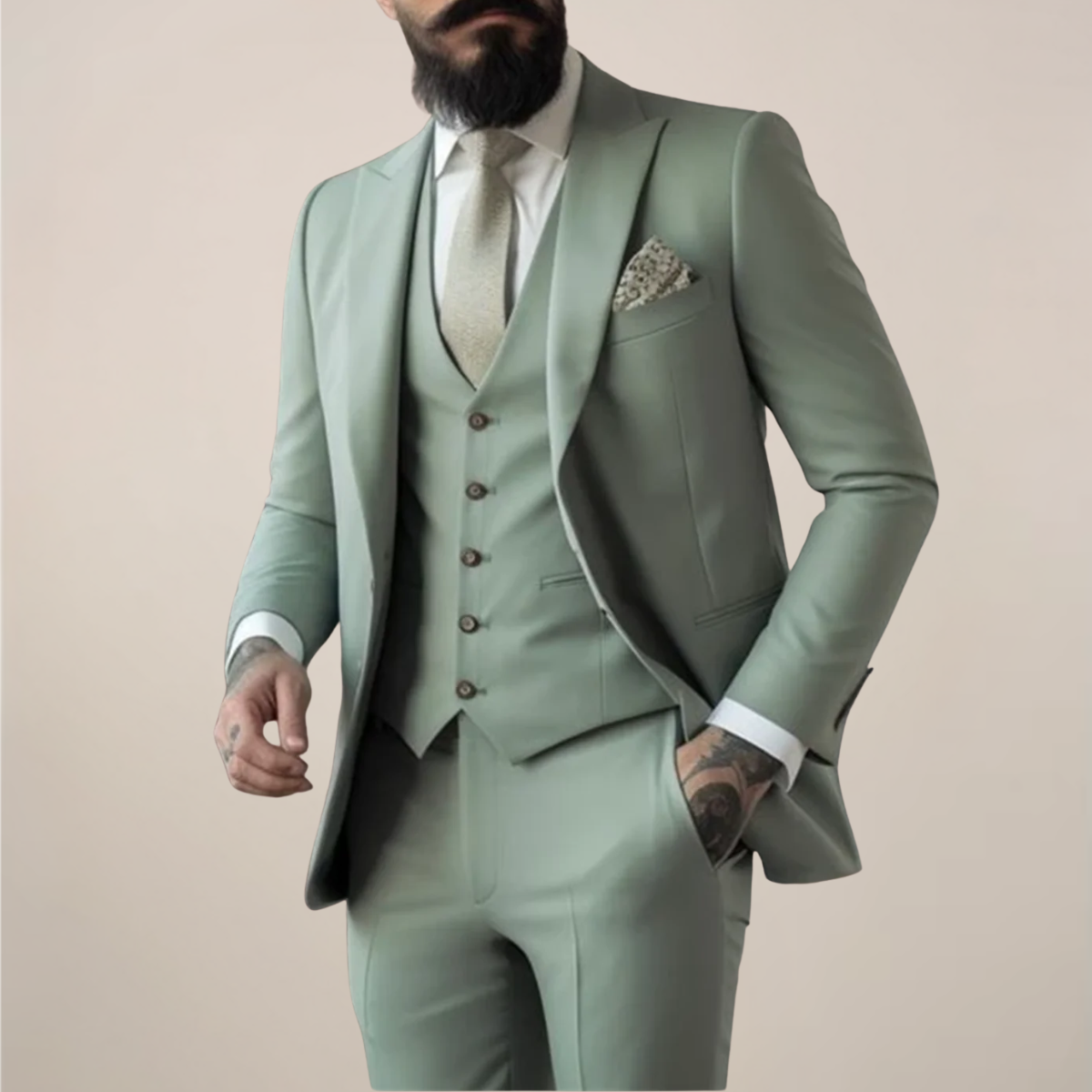 Men's 3 Piece Spring Suit, Tailored Slim Fit Blazer, Waistcoat & Trousers for Weddings in Green 1