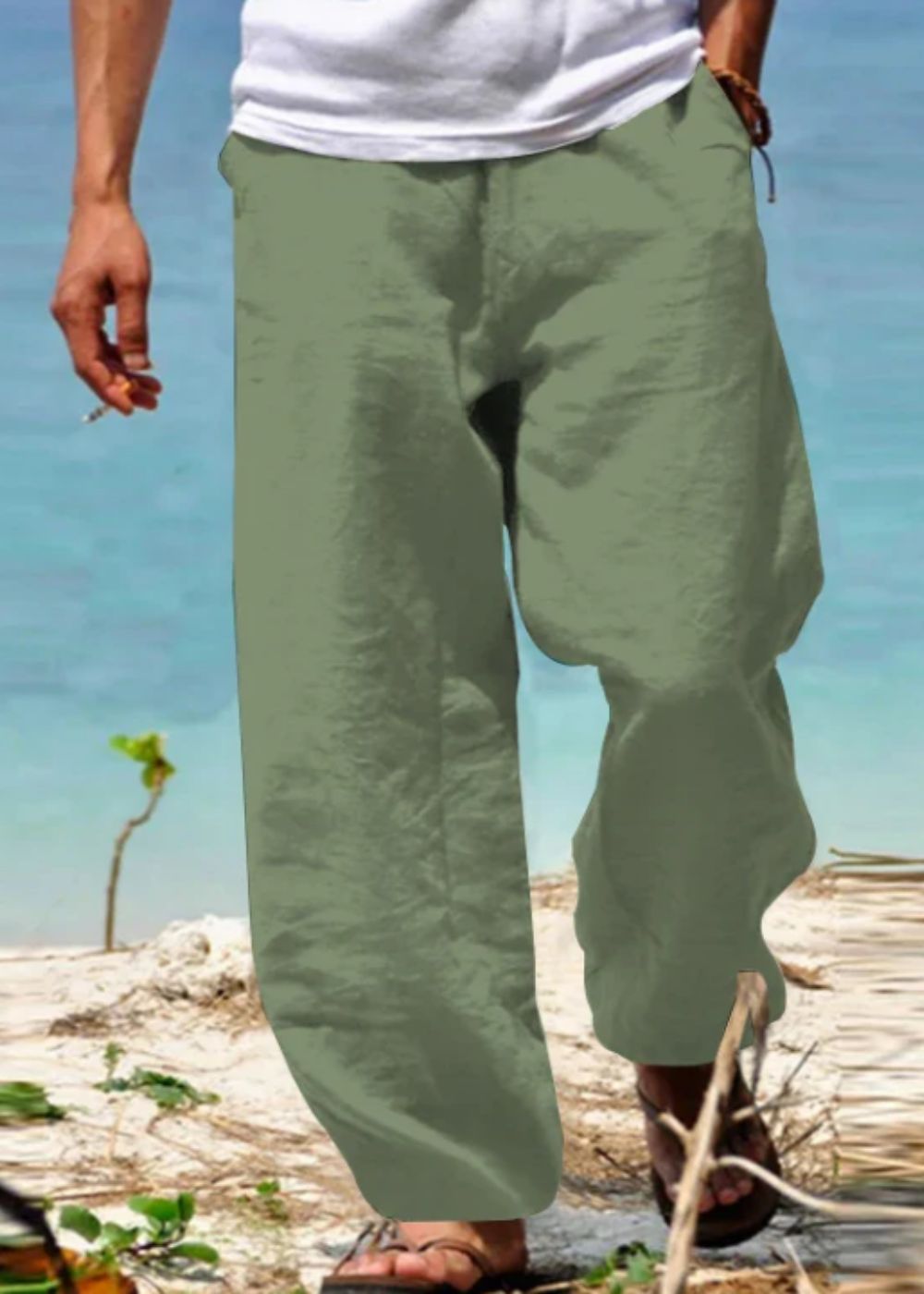 Men's Lightweight Trousers, Wide Leg Relaxed Fit Casual Summer Drawstring Trousers 6