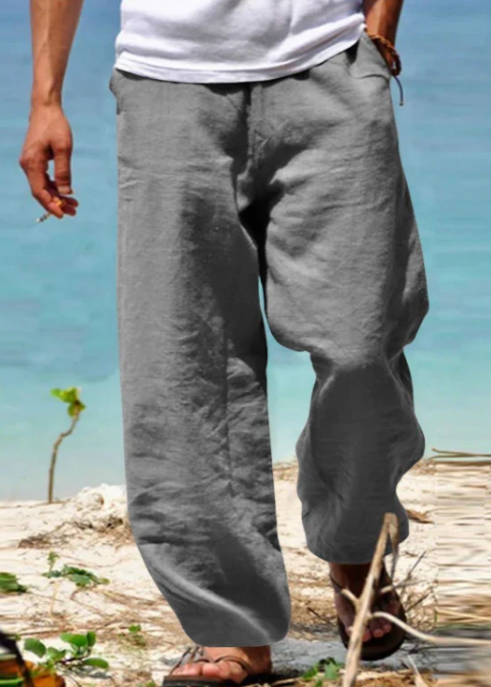 Men's Lightweight Trousers, Wide Leg Relaxed Fit Casual Summer Drawstring Trousers 5