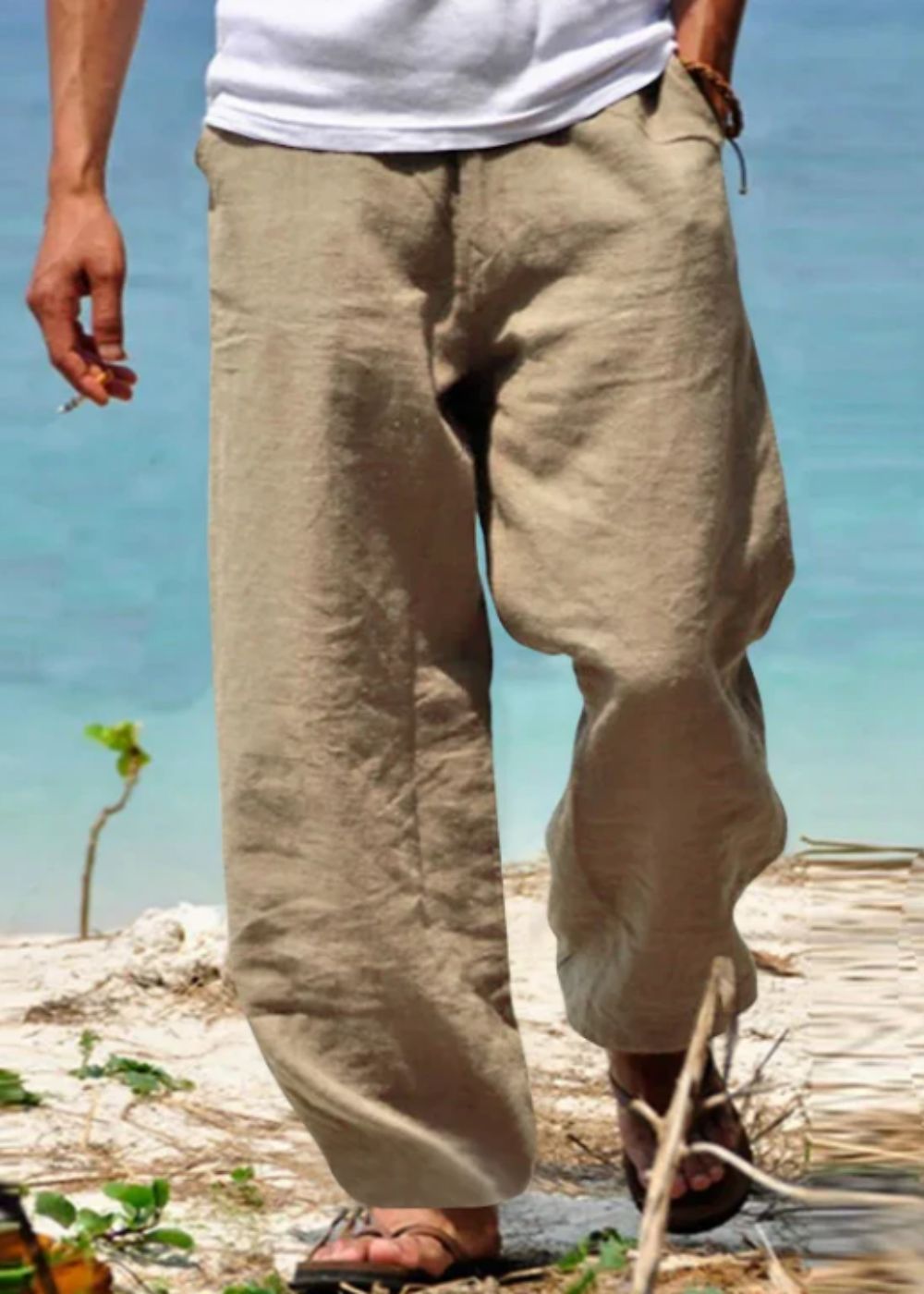 Men's Lightweight Trousers, Wide Leg Relaxed Fit Casual Summer Drawstring Trousers 3