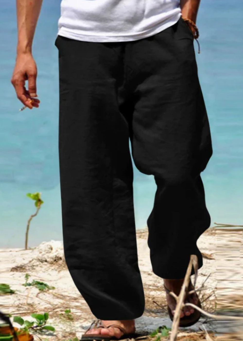 Men's Lightweight Trousers, Wide Leg Relaxed Fit Casual Summer Drawstring Trousers 1