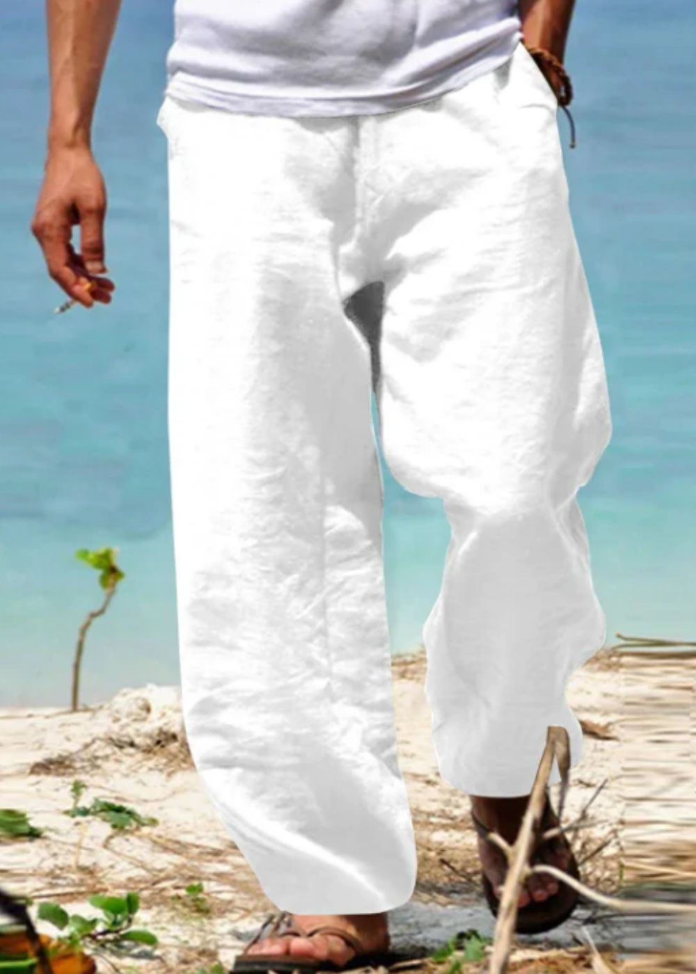 Men's Lightweight Trousers, Wide Leg Relaxed Fit Casual Summer Drawstring Trousers 2