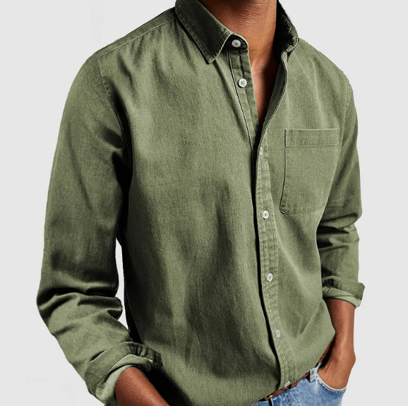 Men's Classic Cotton Shirt, Long Sleeve Regular Fit Smart Casual Button-Down with Pocket 2