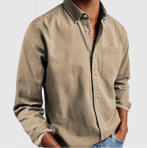 Men's Classic Cotton Shirt, Long Sleeve Regular Fit Smart Casual Button-Down with Pocket 3