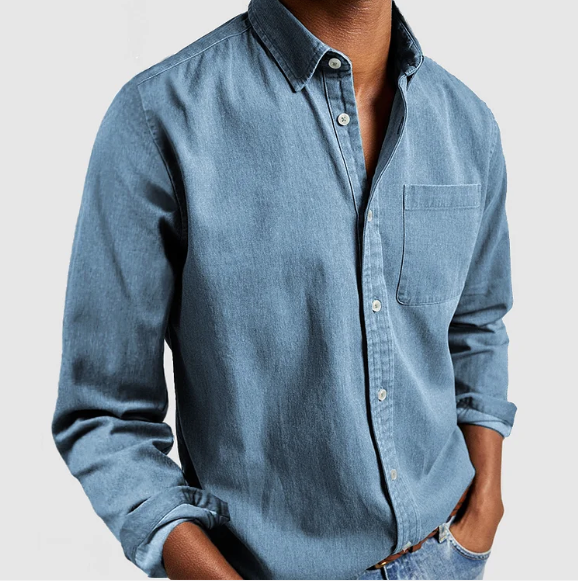 Men's Classic Cotton Shirt, Long Sleeve Regular Fit Smart Casual Button-Down with Pocket 5