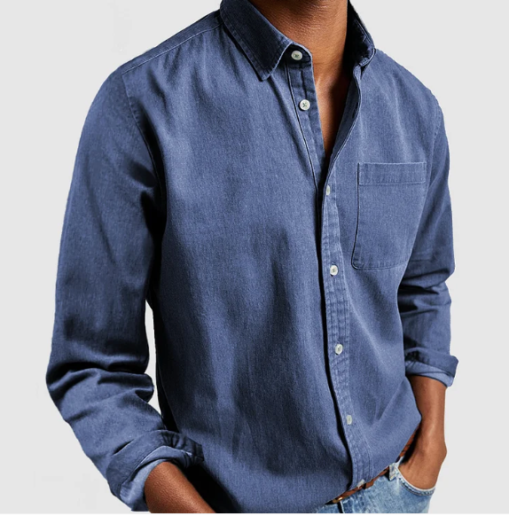 Men's Classic Cotton Shirt, Long Sleeve Regular Fit Smart Casual Button-Down with Pocket 6