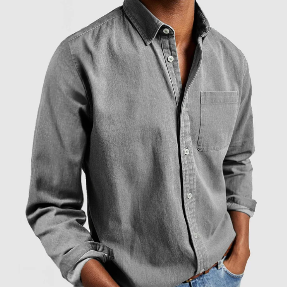 Men's Classic Cotton Shirt, Long Sleeve Regular Fit Smart Casual Button-Down with Pocket 7