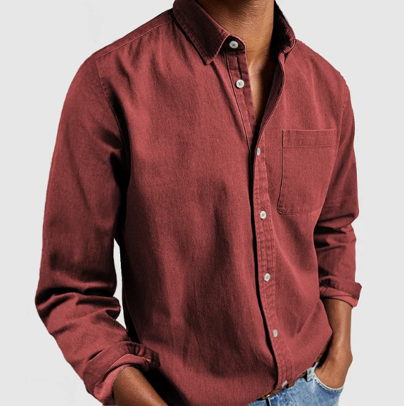 Men's Classic Cotton Shirt, Long Sleeve Regular Fit Smart Casual Button-Down with Pocket 9