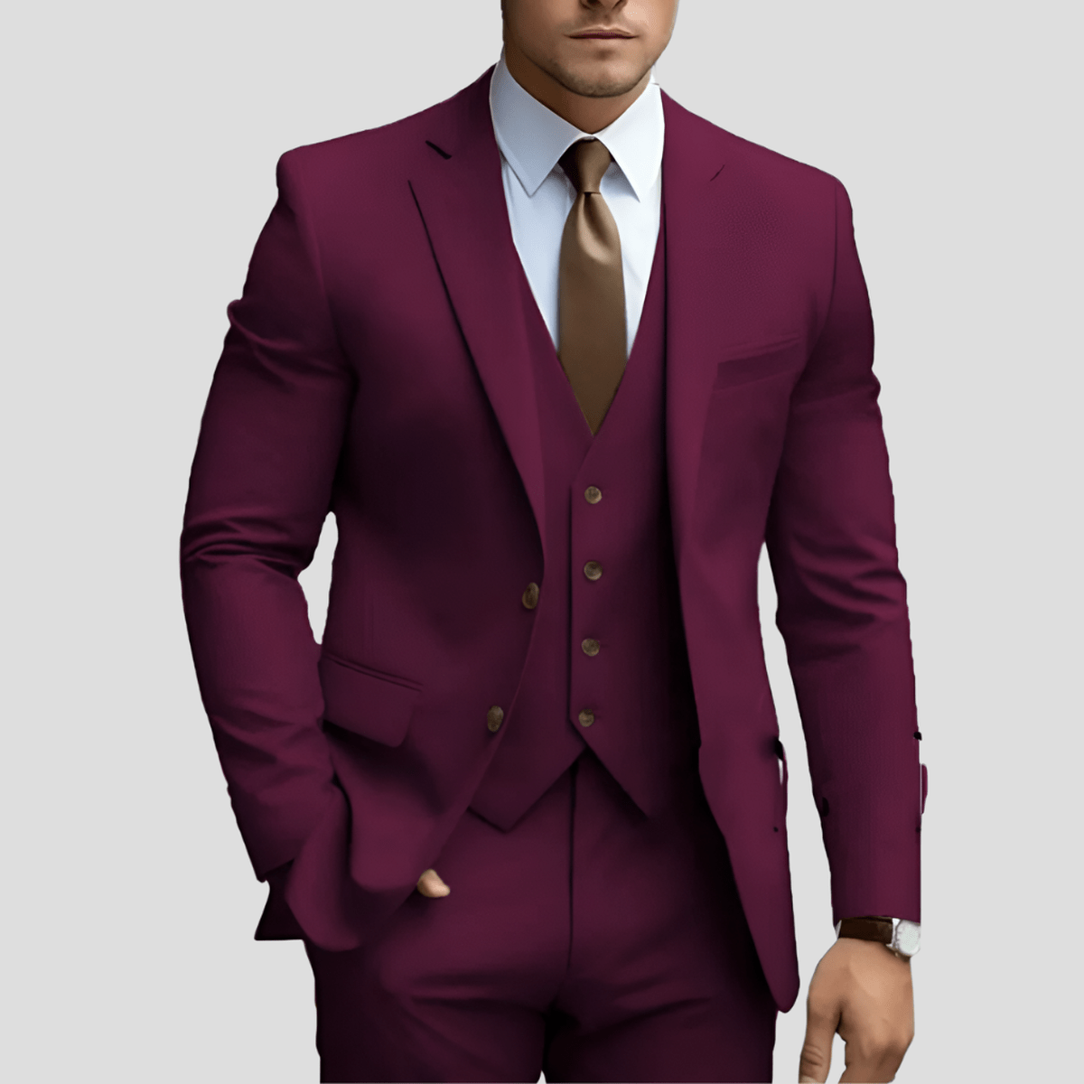 Men's 3 Piece Suit, Slim Fit Tailored Blazer Waistcoat & Trousers Set for Business & Weddings 13