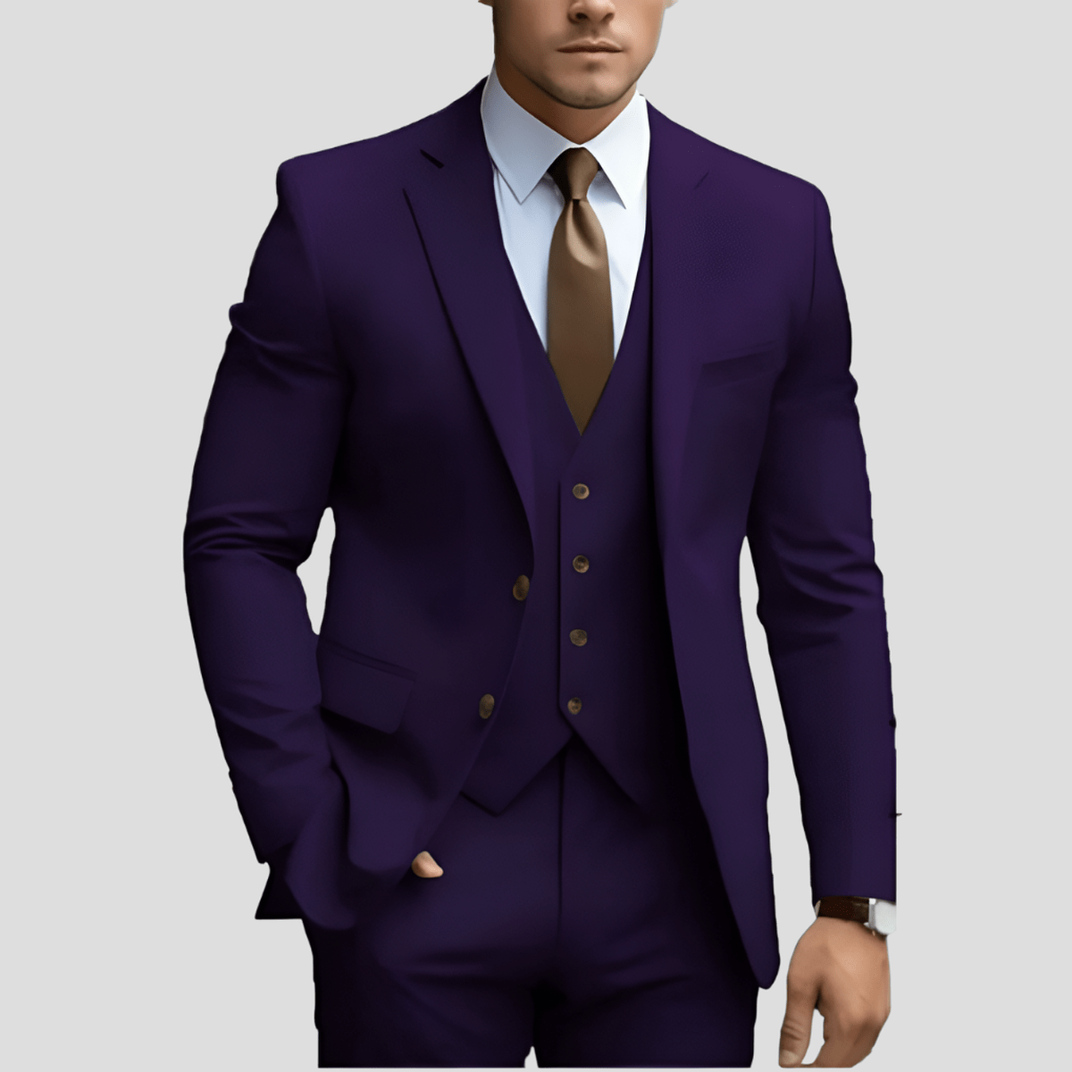 Men's 3 Piece Suit, Slim Fit Tailored Blazer Waistcoat & Trousers Set for Business & Weddings 4