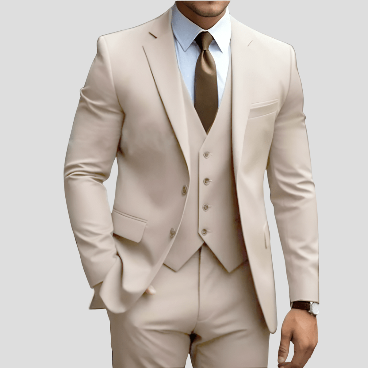 Men's 3 Piece Suit, Slim Fit Tailored Blazer Waistcoat & Trousers Set for Business & Weddings 6