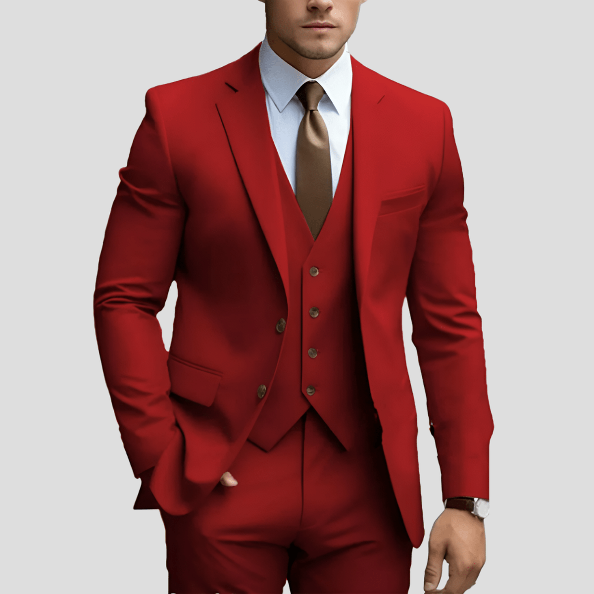 Men's 3 Piece Suit, Slim Fit Tailored Blazer Waistcoat & Trousers Set for Business & Weddings 9