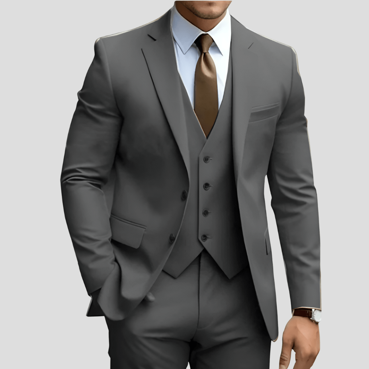 Men's 3 Piece Suit, Slim Fit Tailored Blazer Waistcoat & Trousers Set for Business & Weddings 10