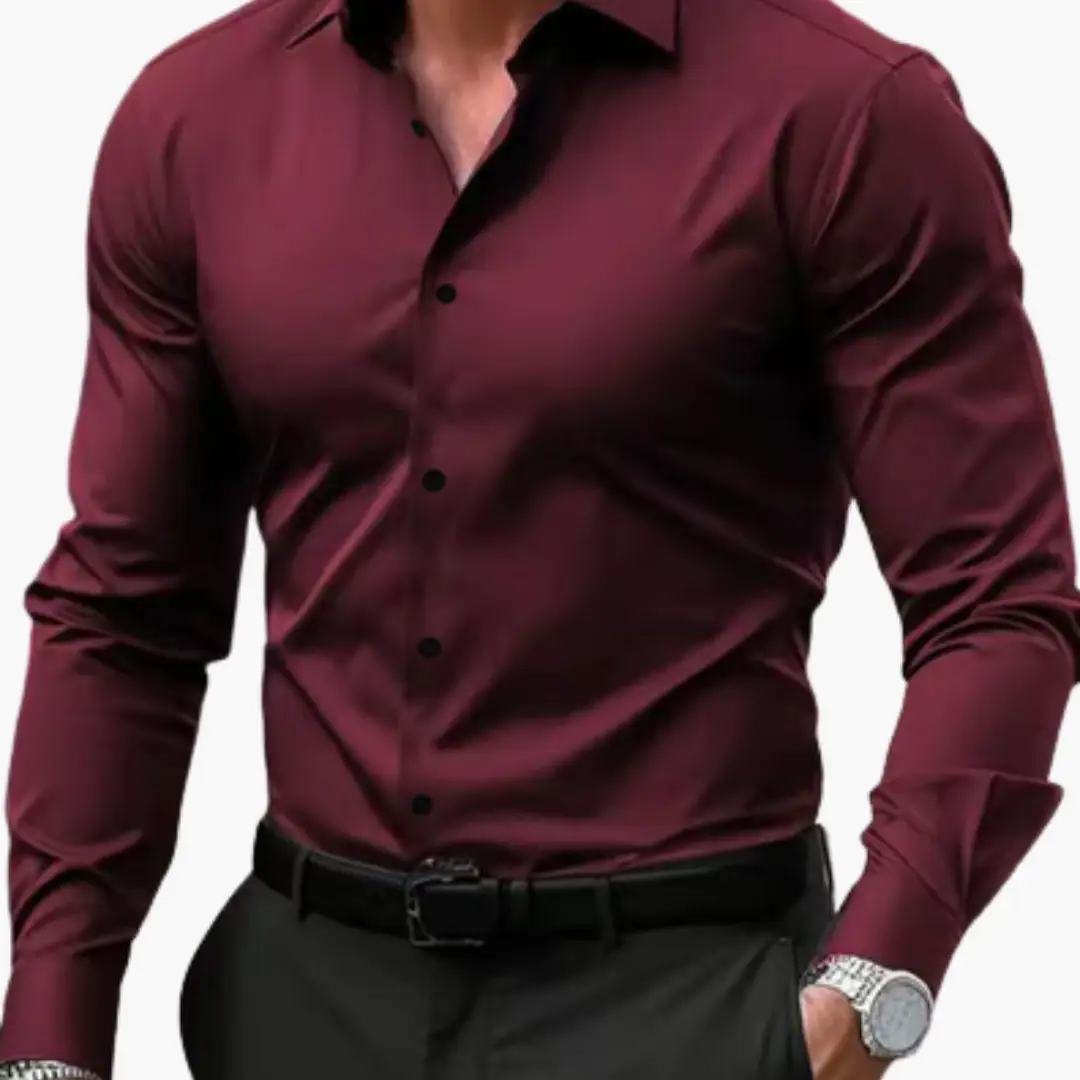 Men's Slim Fit Long Sleeve Shirt, Smart Casual Button-Up Easy Iron Dress Shirt