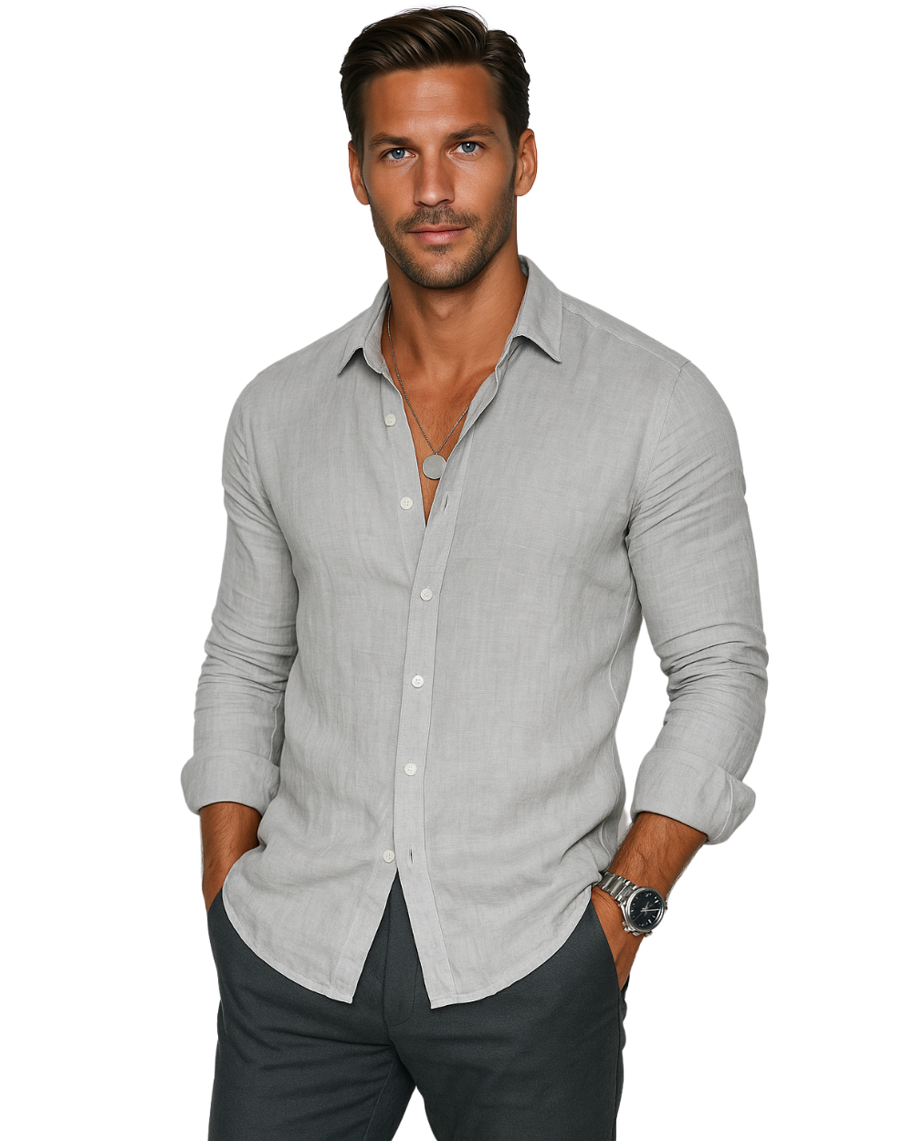 Men's Long Sleeve Button-Up Shirt, Classic Smart Casual Cotton Shirt with Buttons 12