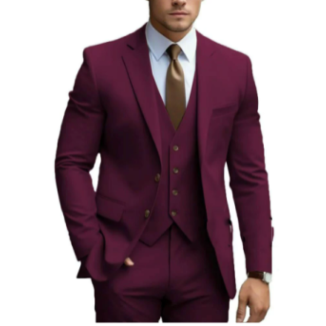 Men's 3 Piece Slim Fit Suit, Tailored Blazer Waistcoat & Trousers Set for Business & Weddings 3
