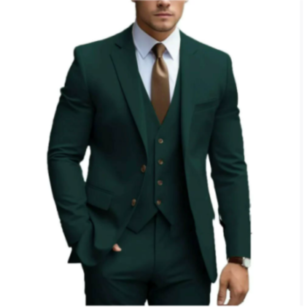 Men's 3 Piece Slim Fit Suit, Tailored Blazer Waistcoat & Trousers Set for Business & Weddings 1