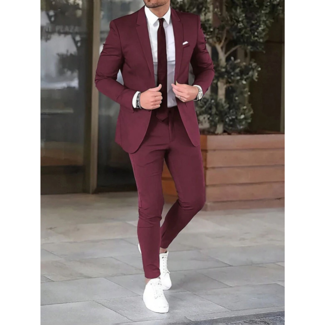 Men's 2 Piece Single-Breasted Suit, Straight Fit Tailored Blazer & Trousers Set for Events 4