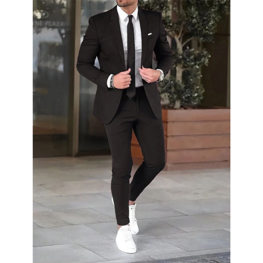 Men's 2 Piece Single-Breasted Suit, Straight Fit Tailored Blazer & Trousers Set for Events 3