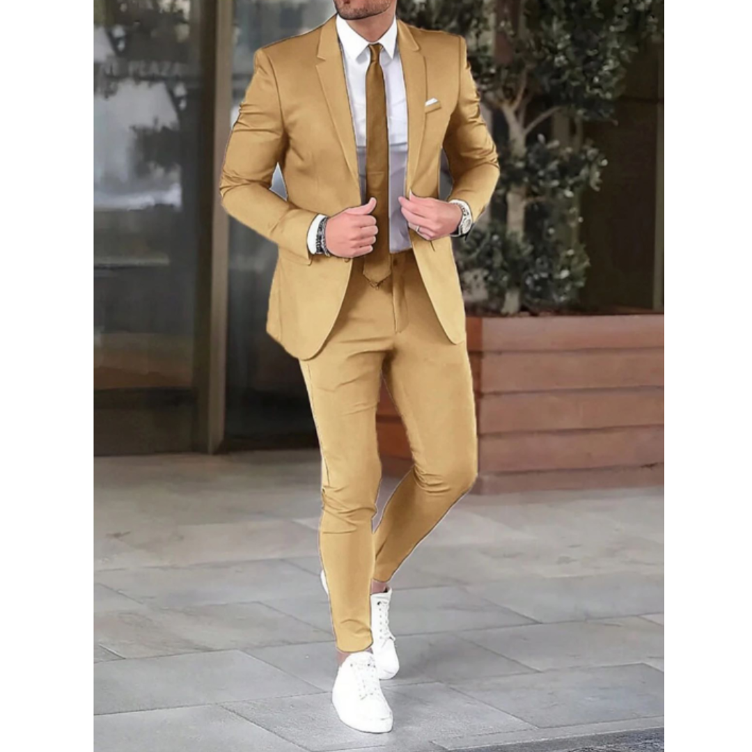 Men's 2 Piece Single-Breasted Suit, Straight Fit Tailored Blazer & Trousers Set for Events 2