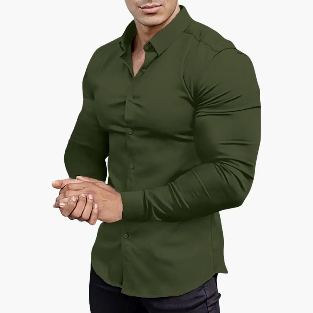 Men's Slim Fit Long Sleeve Shirt, Smart Casual Button-Up Easy Iron Dress Shirt