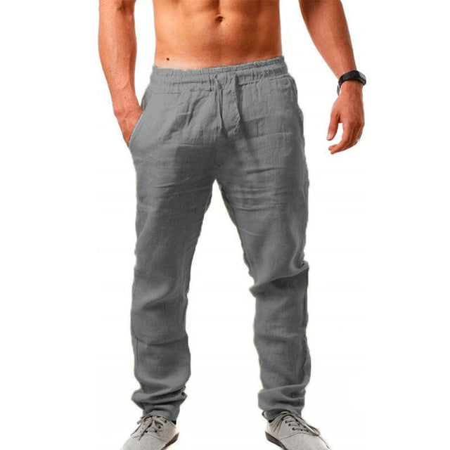 Men's Linen Trousers, Relaxed Fit Drawstring Lightweight Summer Beach Pants 11