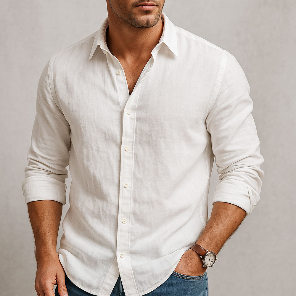 Men's Linen Shirt, Long Sleeve Relaxed Fit Lightweight Summer Button-Up Beach Shirt 5