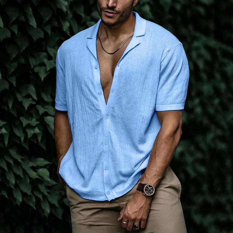 Men's Short Sleeve Summer Shirt, Relaxed Fit Casual Button-Up Holiday Shirt for Everyday Wear 1