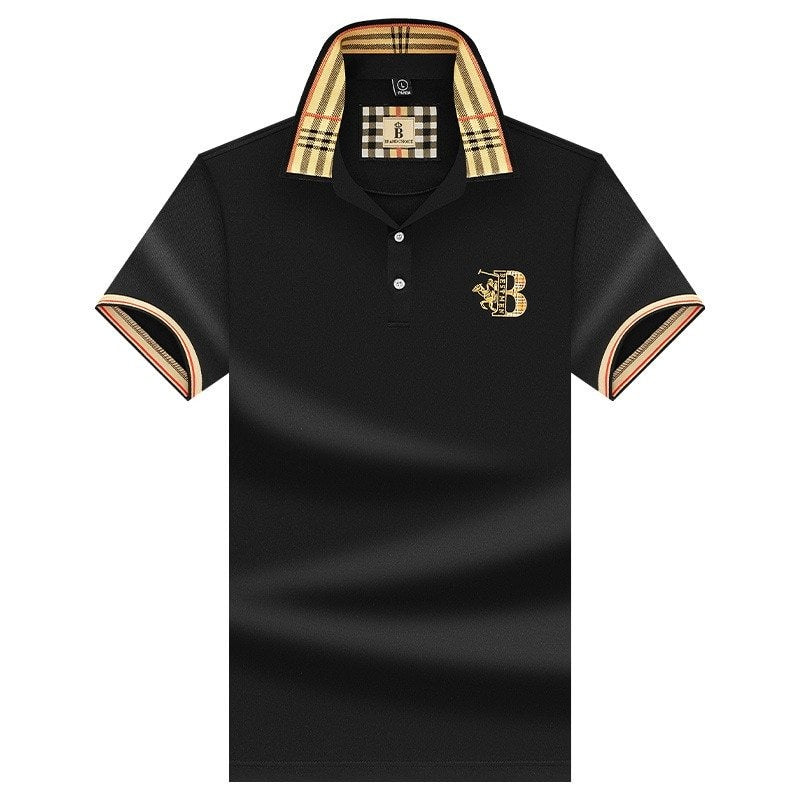 Men's Short Sleeve Polo Shirt, Slim Fit Contrast Check Collar Smart Casual Pique Polo 1