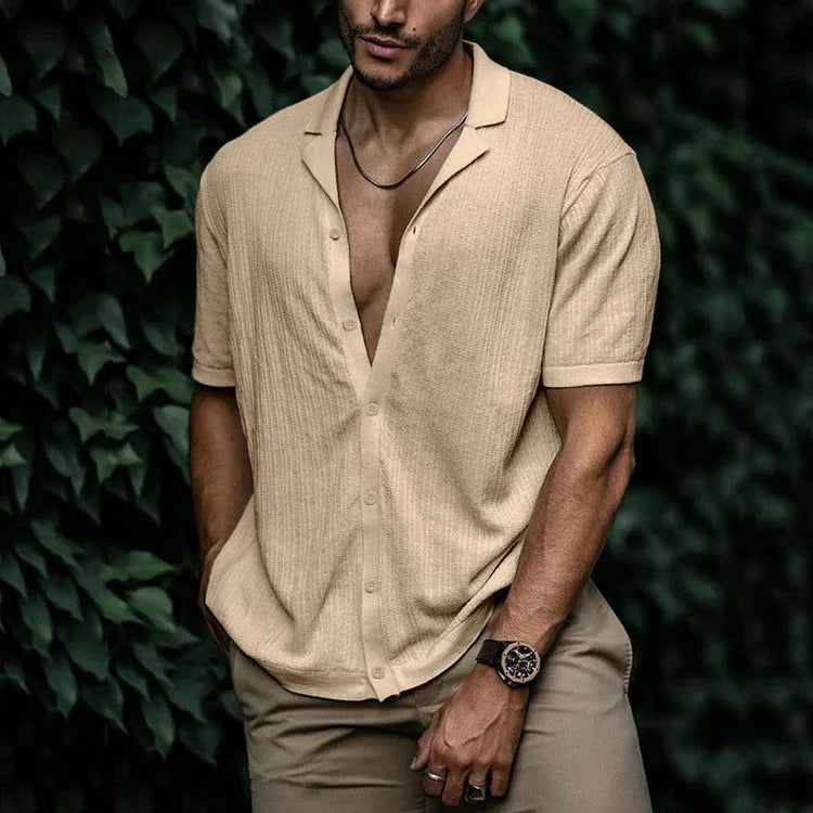 Men's Short Sleeve Summer Shirt, Relaxed Fit Casual Button-Up Holiday Shirt for Everyday Wear 14