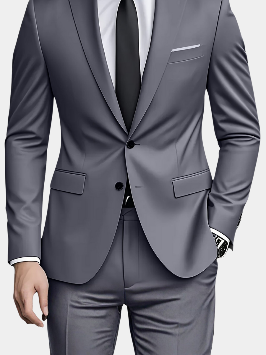 Men's Slim Fit Suit, 2 Piece Tailored Button-Up Blazer & Trousers Set for Formal Events 1
