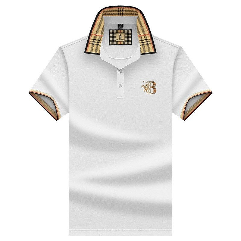 Men's Short Sleeve Polo Shirt, Slim Fit Contrast Check Collar Smart Casual Pique Polo 3